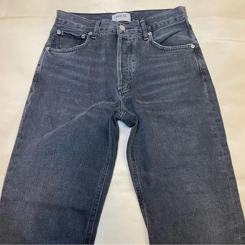 Agolde- Ripley Straight-Leg Jeans High Rise Black Photogram Size 25 Ankle Crop